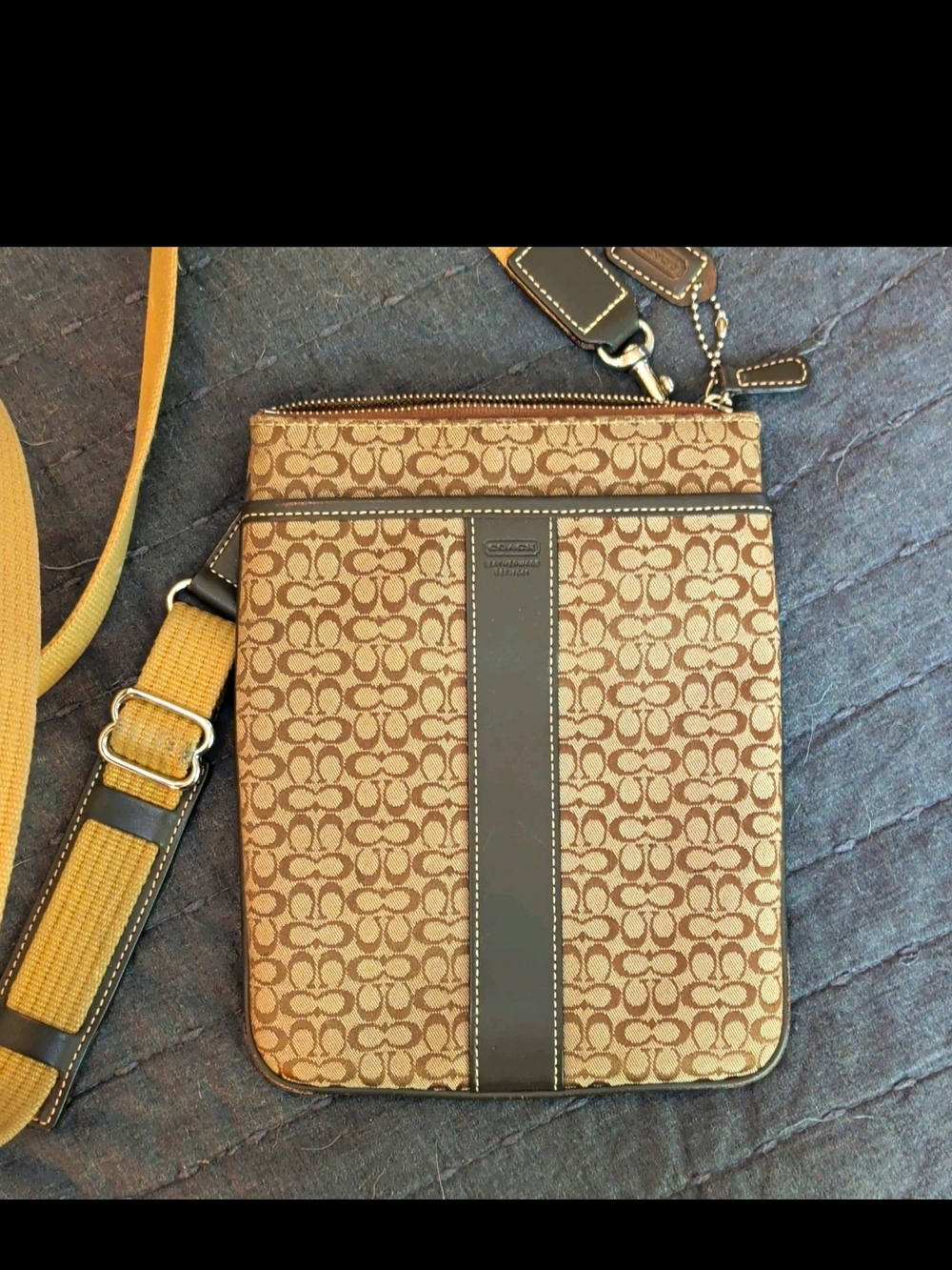 Vintage Coach Brown Signature Canvas Messenger Bag with Strap